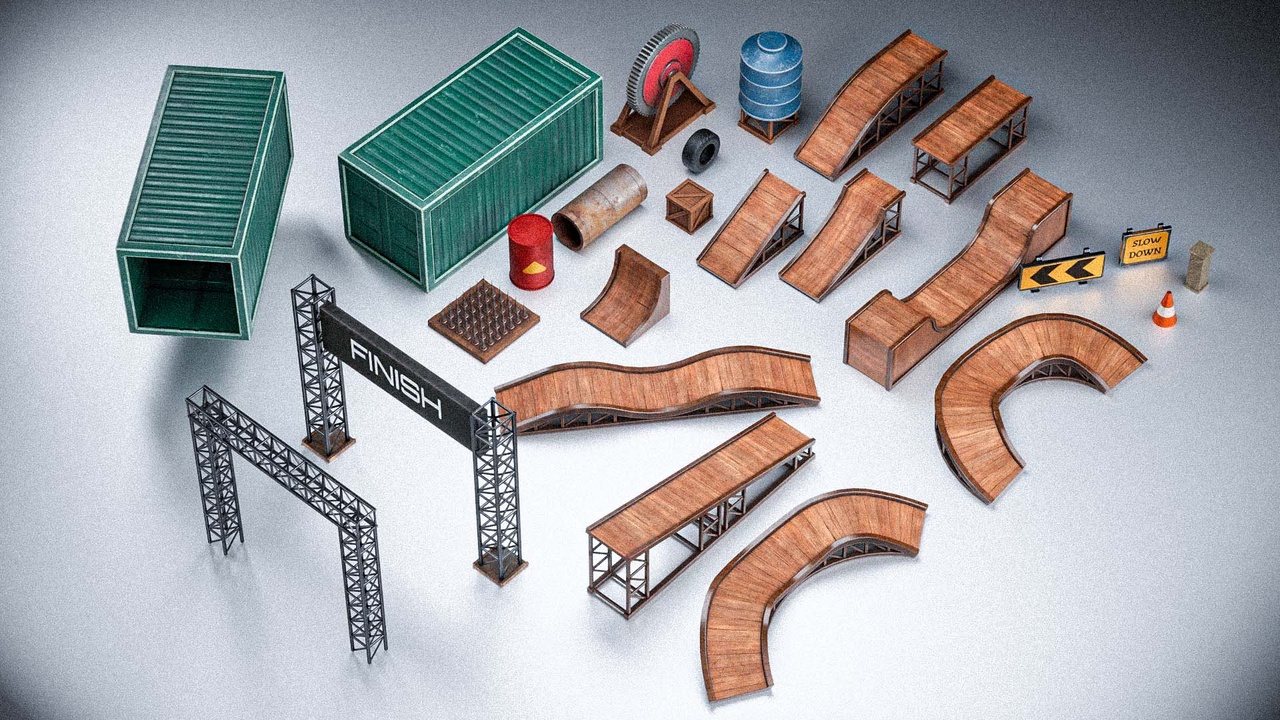 Media 1 for listing Bike Stunt Props Pack - Low Poly Obstacles & Ramps