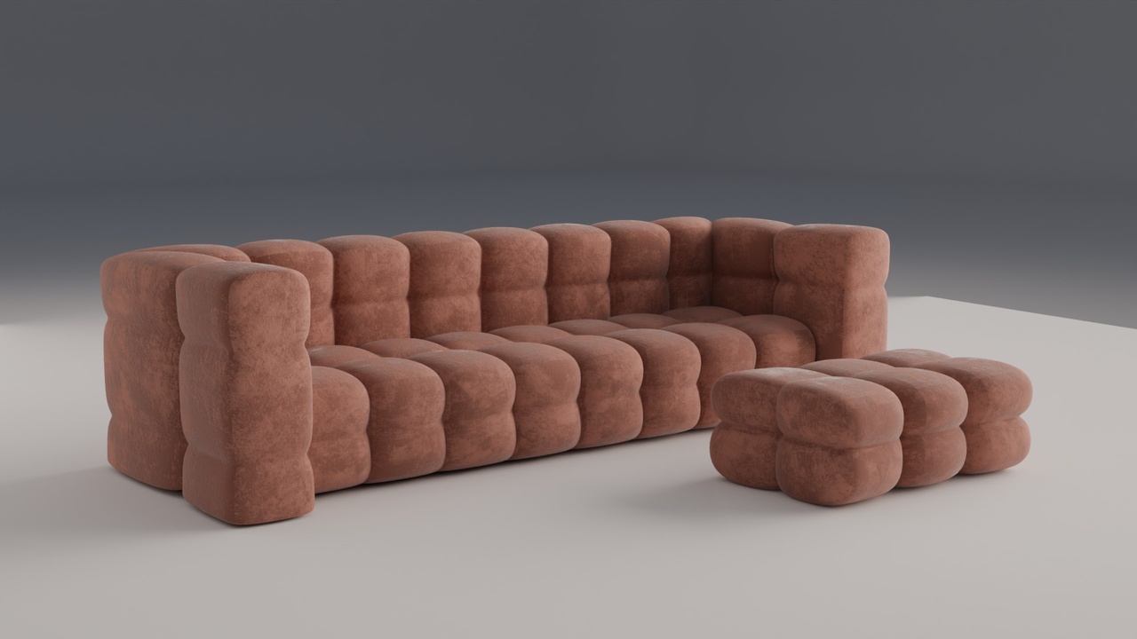 Media 1 for listing Soft curves velvet Sofa + Pouf