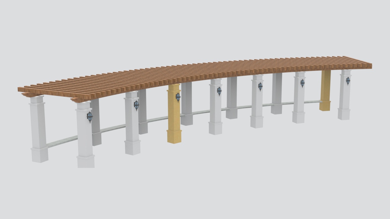 Media 1 for listing Curved Wooden Pergola Walkway with White Columns 3D Model