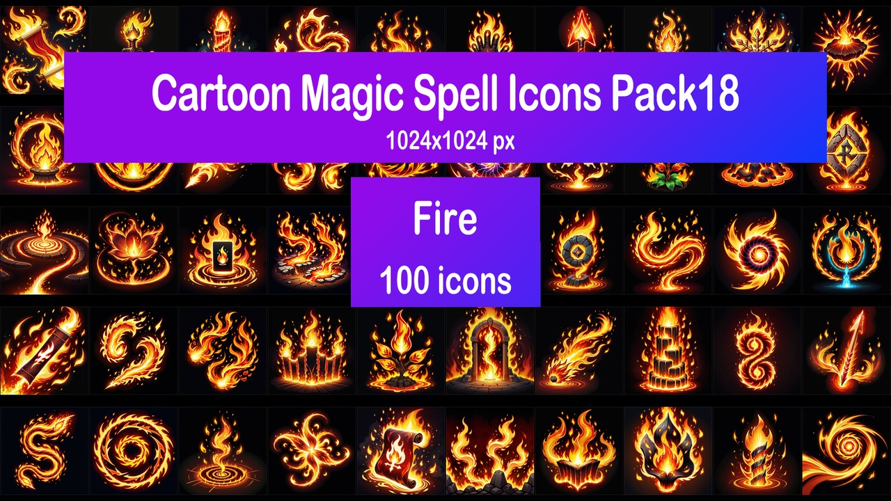 Media 1 for listing Cartoon Magic Spell Icons Pack18 - Fire