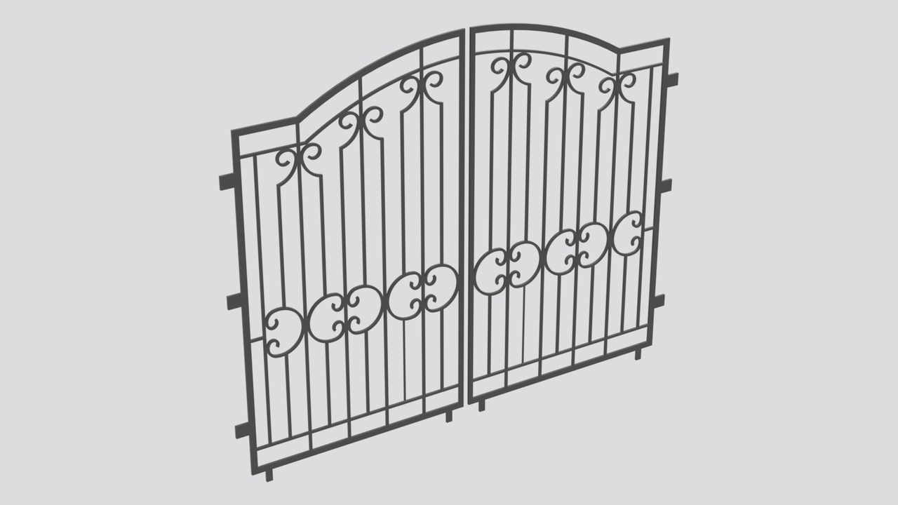 Media 1 for listing Arched Double Wrought Iron Gate with Scroll Panels 3D Model