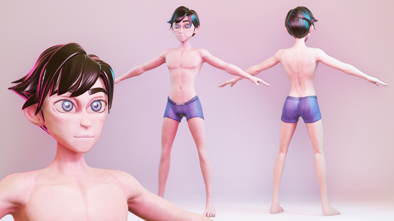 Media 1 for listing Stylized Cartoon Young Man Rigged Base Mesh 3D Character