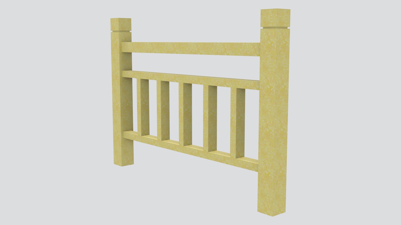 Media 1 for listing Sandstone Garden Railing with Six Vertical Slats and Post Caps 3D Model