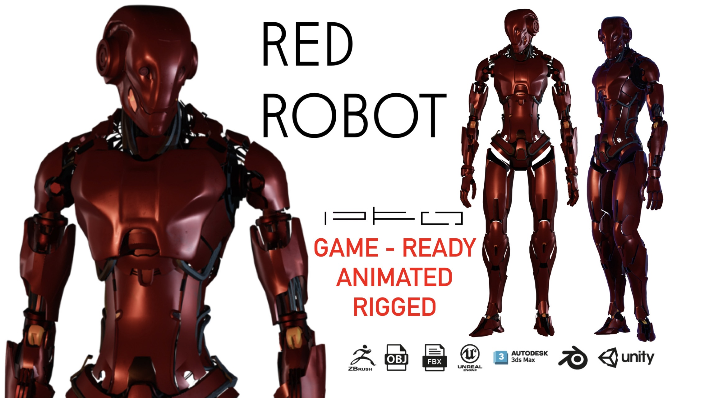 Red Combat Android – Rigged & Animated (Game-Ready Robot Character) | Fab