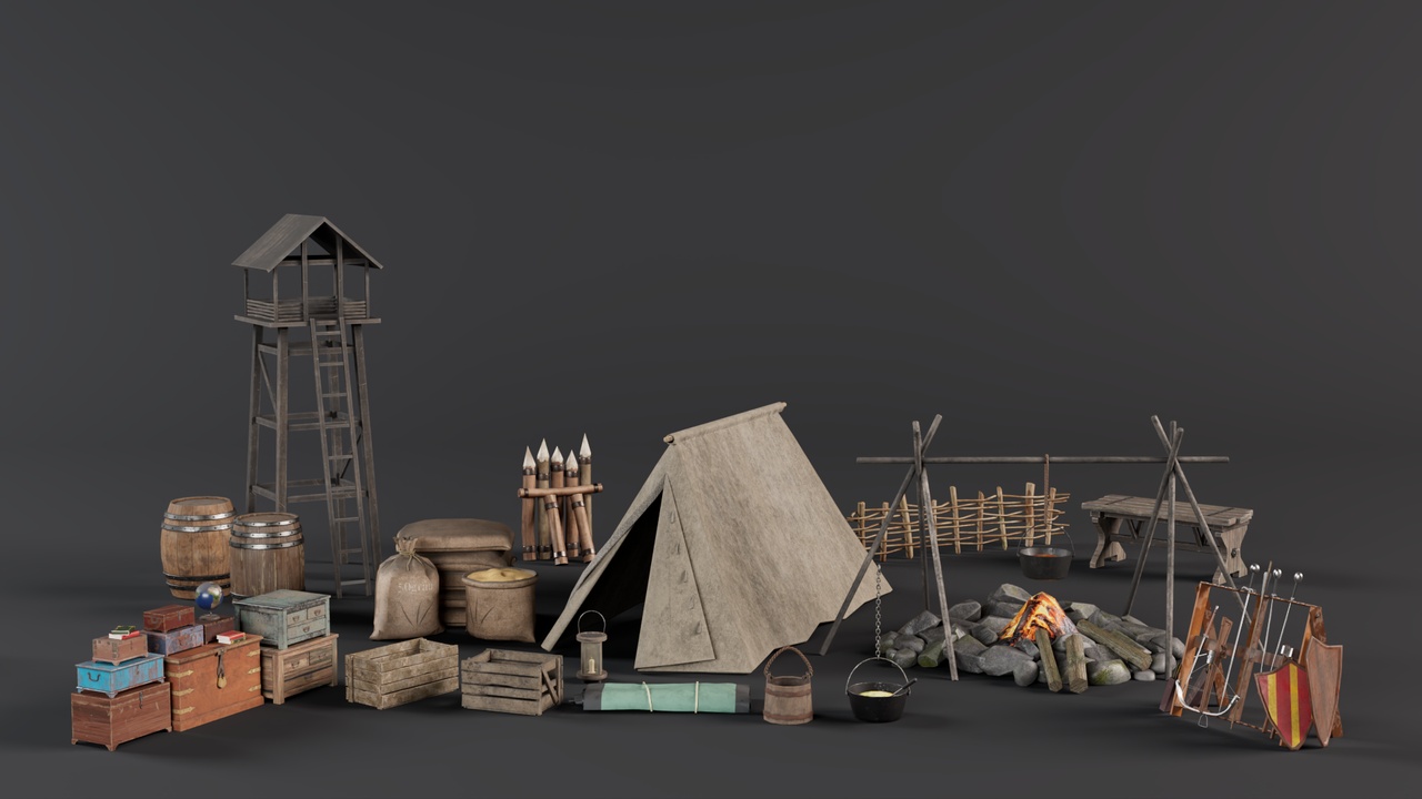 Medieval Survival Camp Prop Pack | Fab