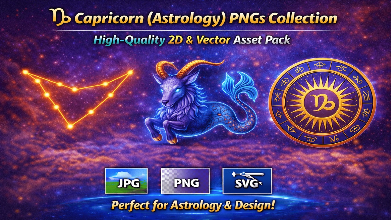 Media 1 for listing ♑ Capricorn (Astrology) PNGs Collection – High-Quality 2D & Vector Asset Pack