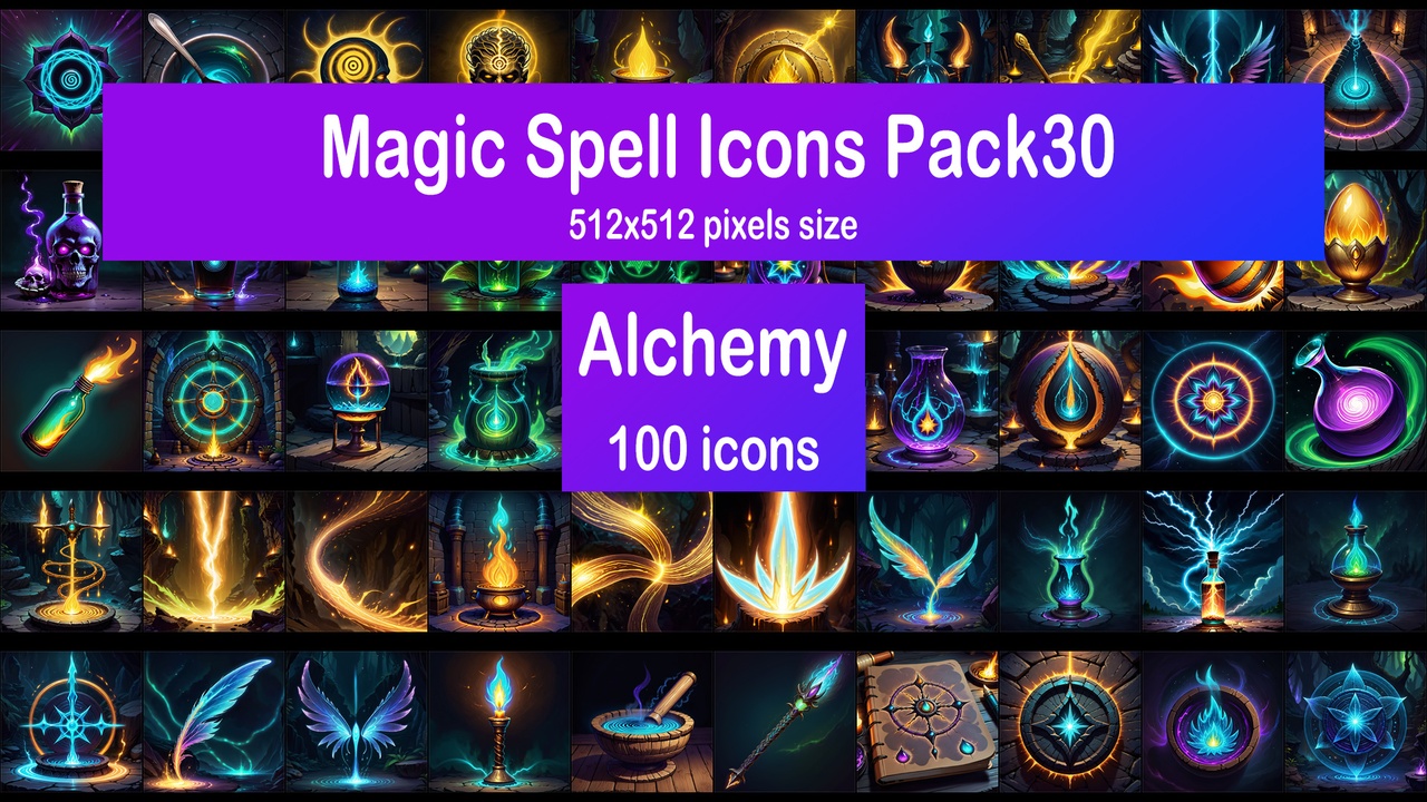 Media 1 for listing Magic Spell Icons Pack30 - Alchemy