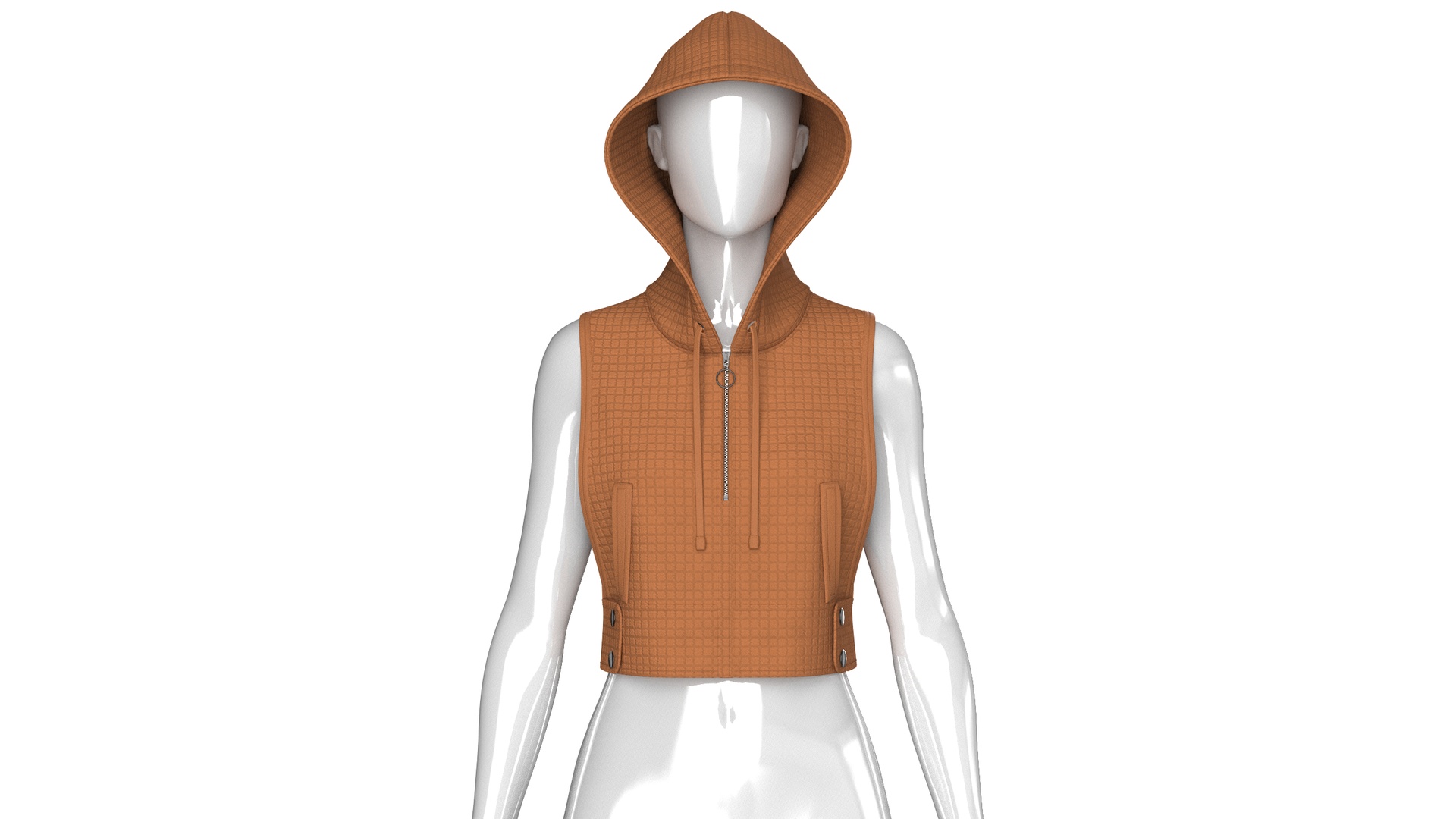 Media 1 for listing Girls Half - Zip Sleeveless Quilted Crop Hoodie | High Poly