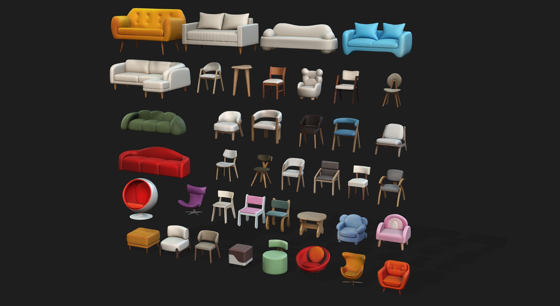 Media 1 for listing Stylized Furniture Pack 3 | Chairs, Sofas, Stools