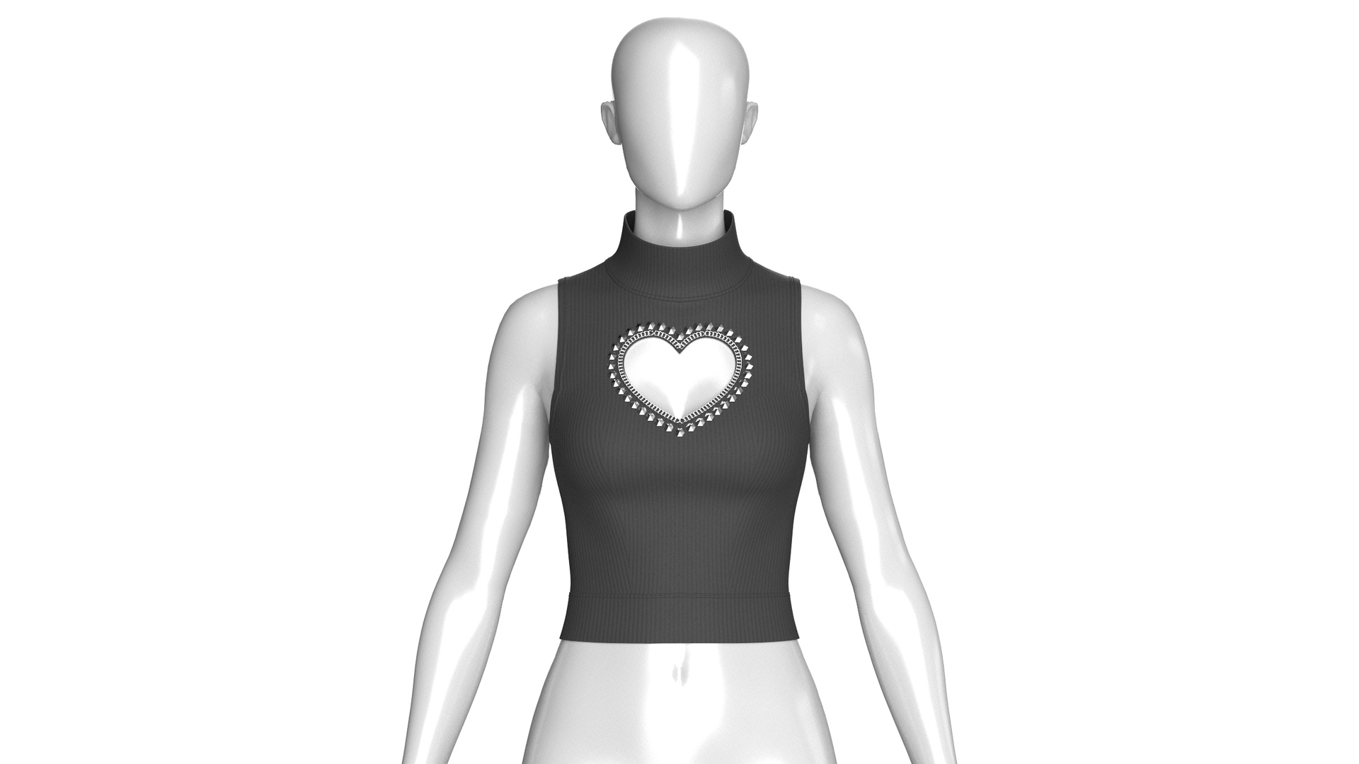 Media 1 for listing Girls Ribbed Sleeveless Heart Cutout Crop Top | High Poly