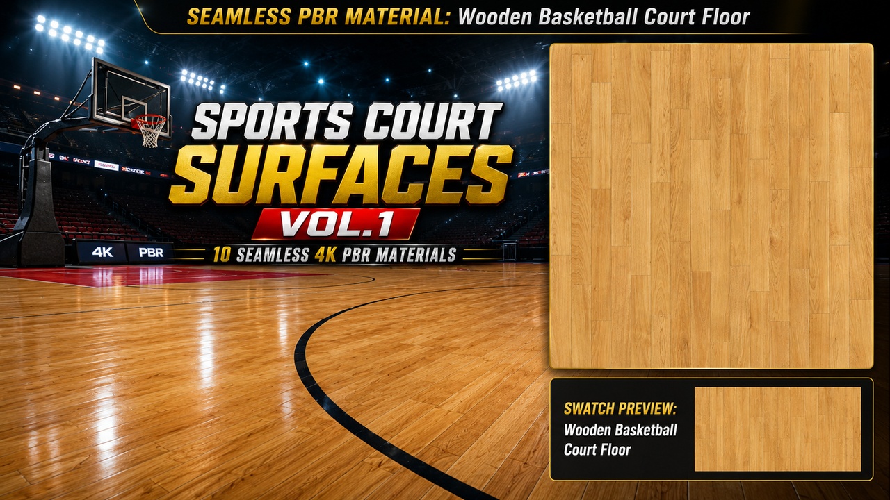 Media 1 for listing Sports Court Basketball Tennis Gym Floor Materials - 10 Seamless 4K PBR Textures