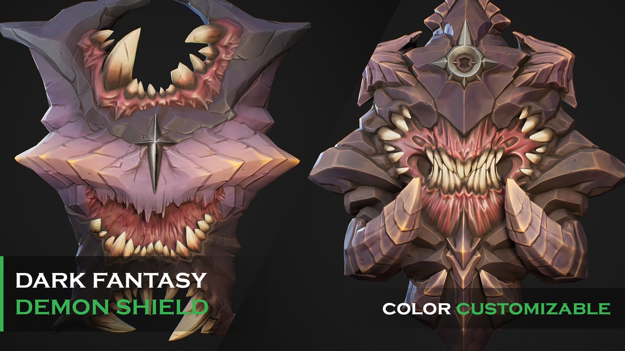 Media 1 for listing Stylized Demon Shield - Dark Fantasy