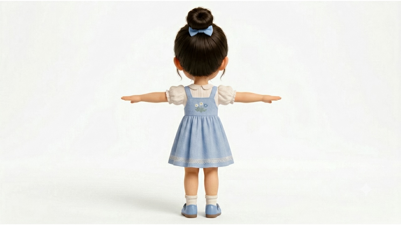 Media 1 for listing Cute Cartoon Girl Character Rigged 3D Model | China Doll character Game Ready