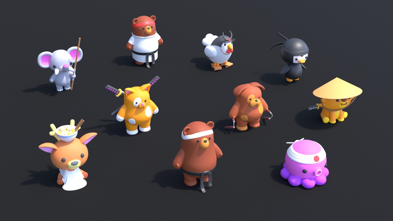 Media 1 for listing Stylized Animal Ninja Pack – Cute Oriental Characters