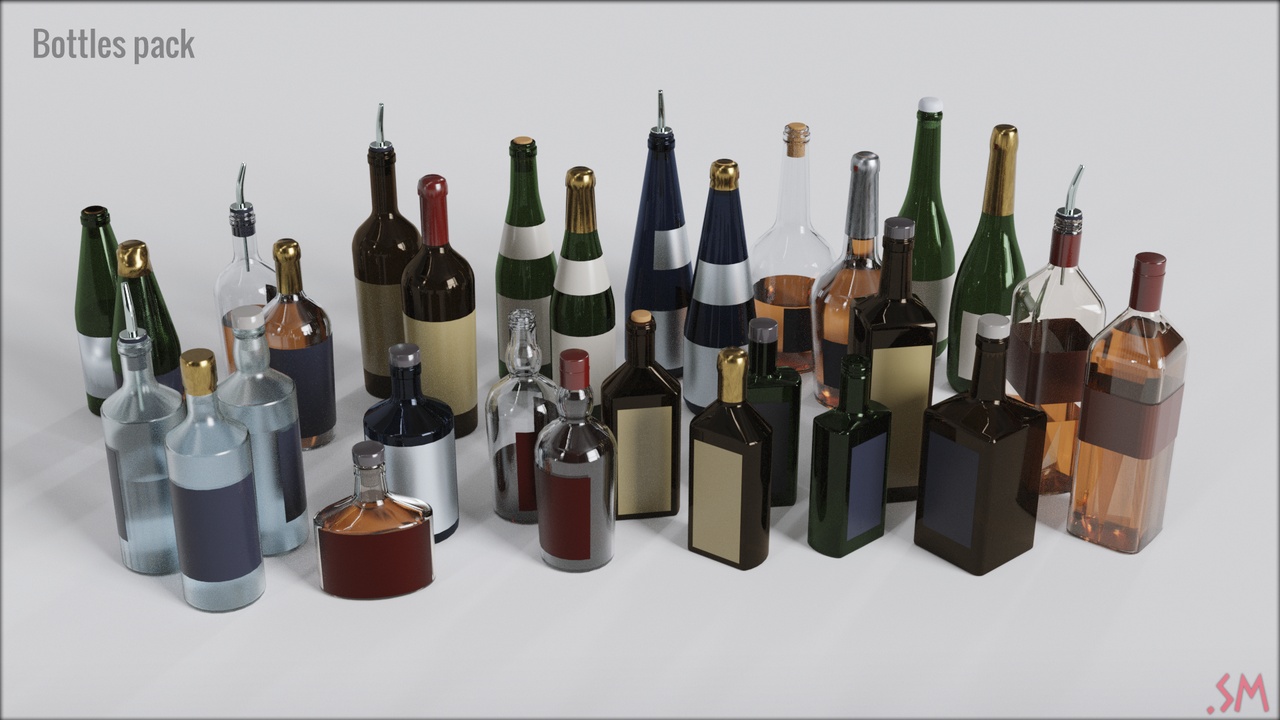 Media 1 for listing Glass Bottles pack #Vol.1 (Wine, Whiskey, Rum...)