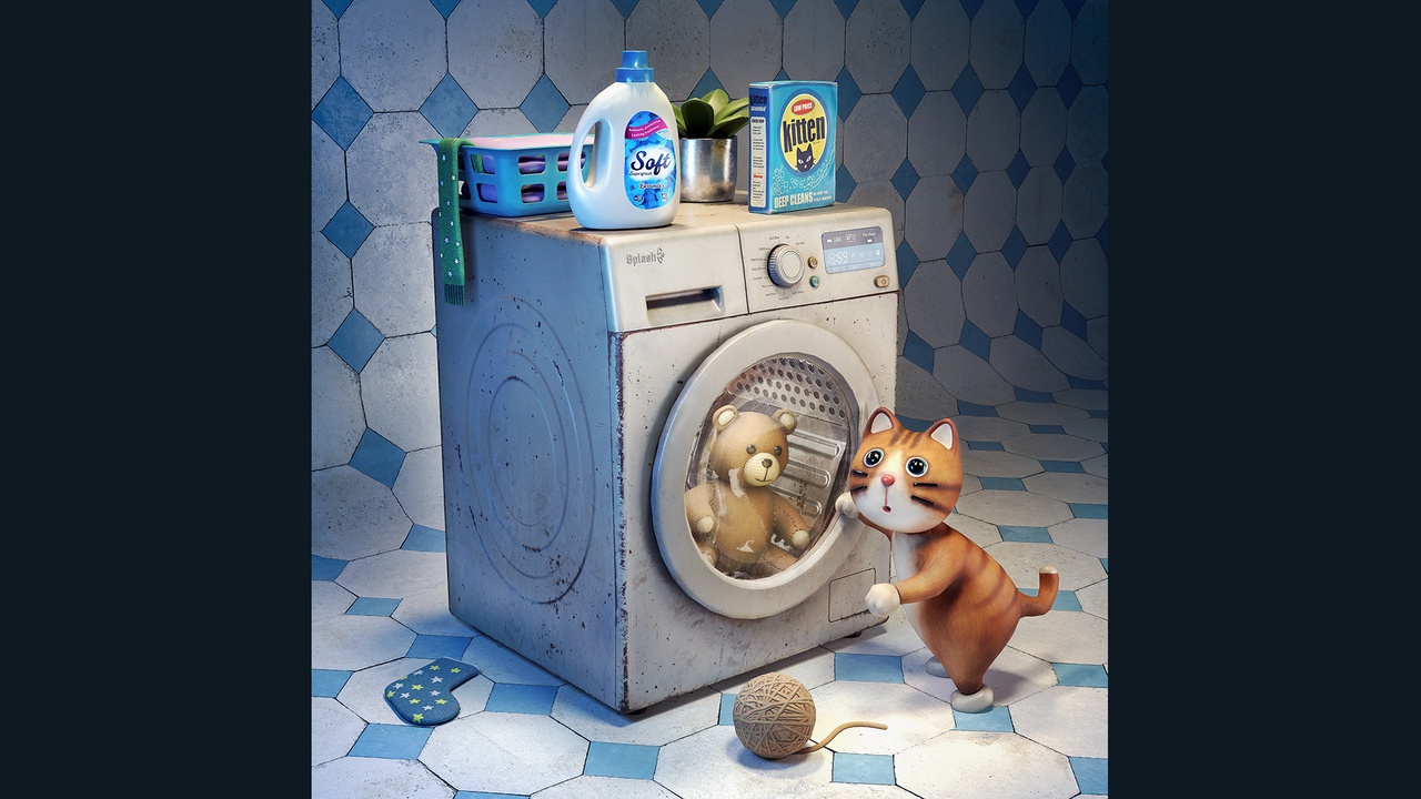 Media 1 for listing Laundry cat scene low-poly 3d model