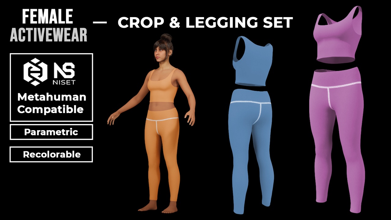 Media 1 for listing Female Activewear – Recolorable Top and Legging Set for Metahuman MH U5 MHPKG
