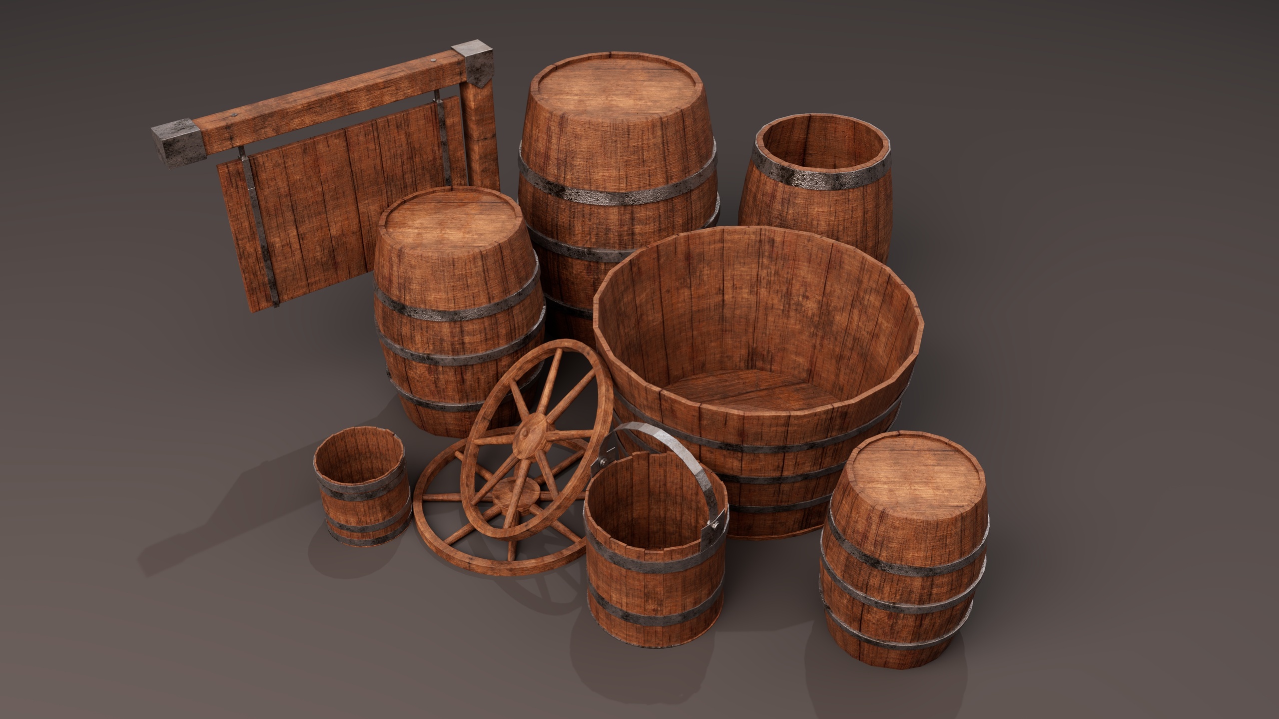Media 1 for listing Rustic Wooden Barrels & Props Pack – Optimized Game Ready Assets