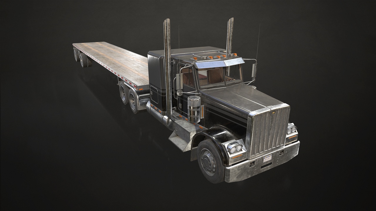 Flat Top Semi Truck Flatbed Trailer - Low Poly 제품 등록을 위한 미디어 1개