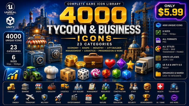 Tycoon & Business Icons | 4000 Pack | Economy, Shops, Industry & City Builder — Cobalt Game Assets