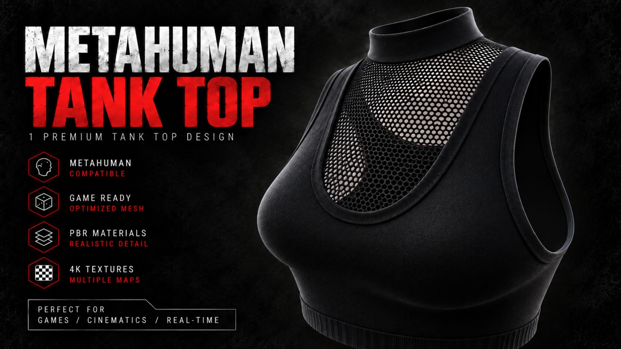 Media 1 for listing Tank Top for MetaHuman – Parametric & Resizable – Rigged