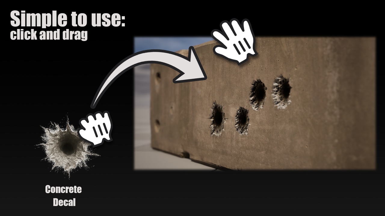Media 1 for listing 50+ Impact Decals For Surfaces, With Controls - Game Ready Decals