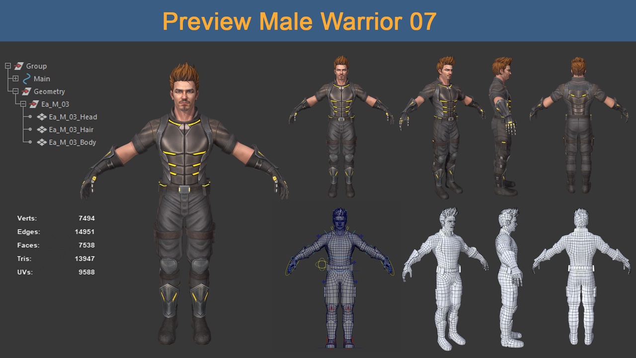 Media 1 for listing Character Male Warriors 07 - Ready for game Low-poly 3D model