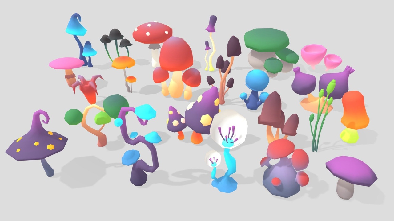 Media 1 for listing Stylized Low Poly Mushrooms Pack 01