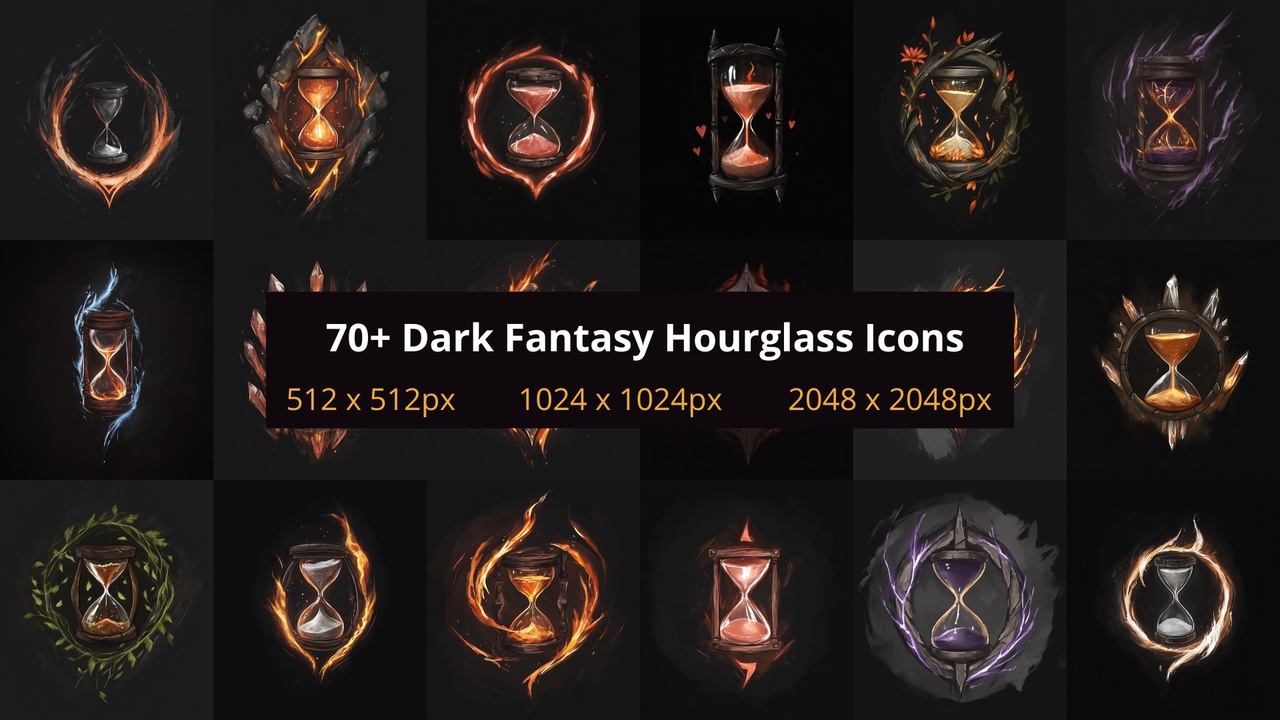 Media 1 for listing 70+ Dark Fantasy Hourglass Icons 01
