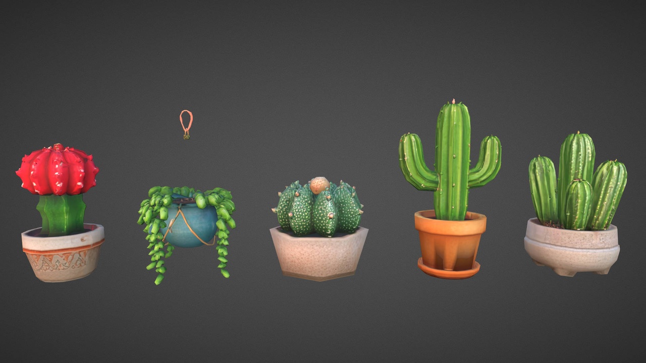 Media 1 for listing Stylized Low Poly Cactus Succulent Potted Plants Collection 3D Model 2