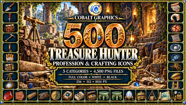 500 Treasure Hunter Profession Icons | RPG Treasures, Relics & Exploration — Cobalt Game Assets