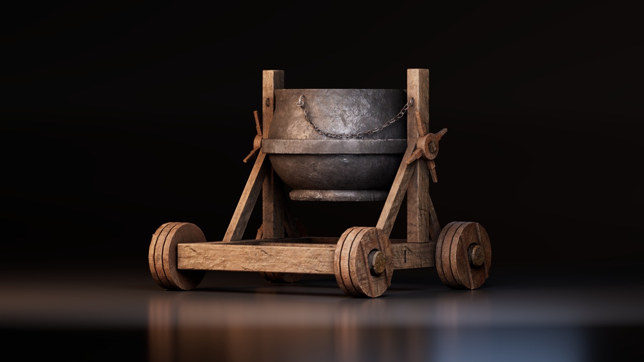 Media 1 for listing Medieval Wooden Mortar Cart with Iron Bowl