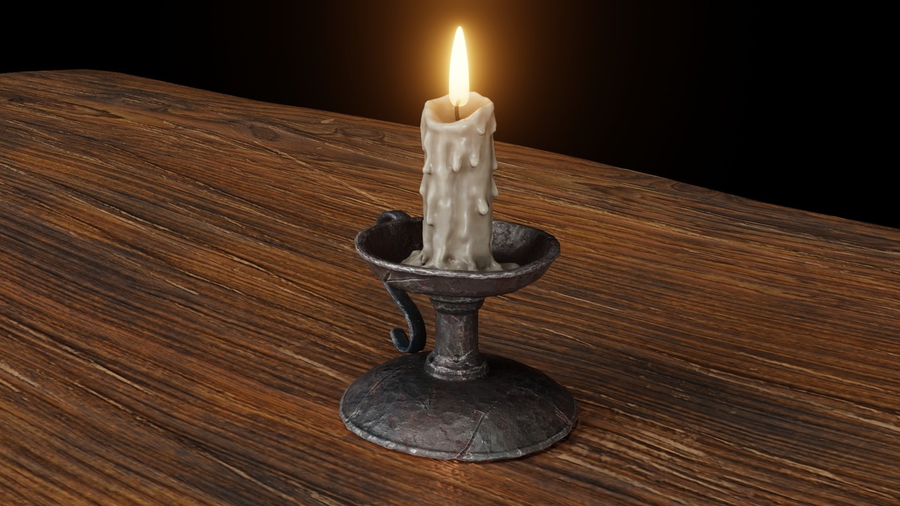 Media 1 for listing Medieval Iron Candle Holder | Candlestick with Flame animation