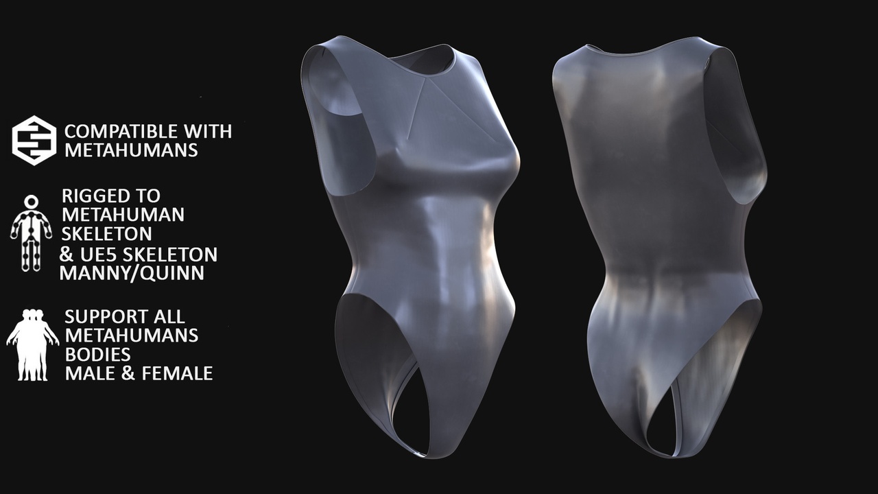 Media 1 for listing 3D Bodysuit Model For Metahuman 21 - All MH Bodies & UE5 Skeletons - Rigged