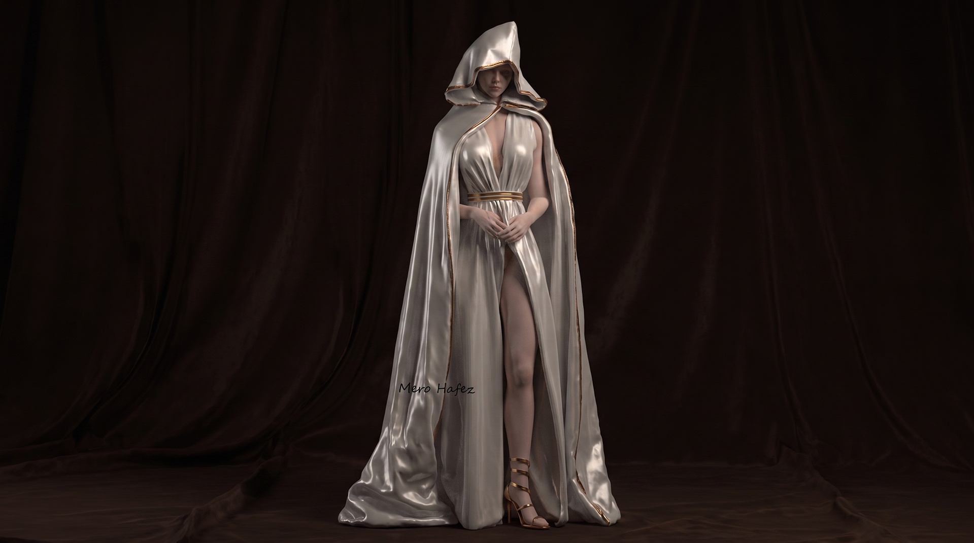 Media 1 for listing Celestial Priestess Hooded Gown | Fantasy 3D Clothing Asset