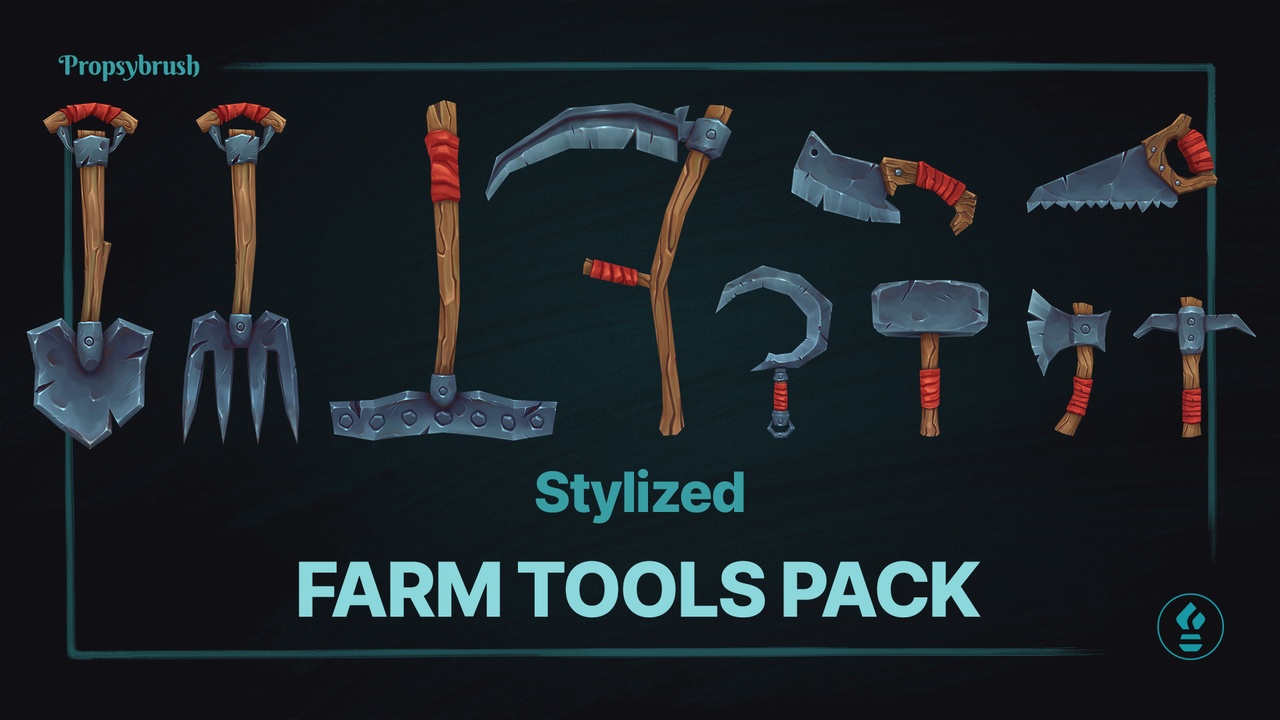 Media 1 for listing Stylized Farm Tools Pack – Low Poly Hand-Painted 3D Assets