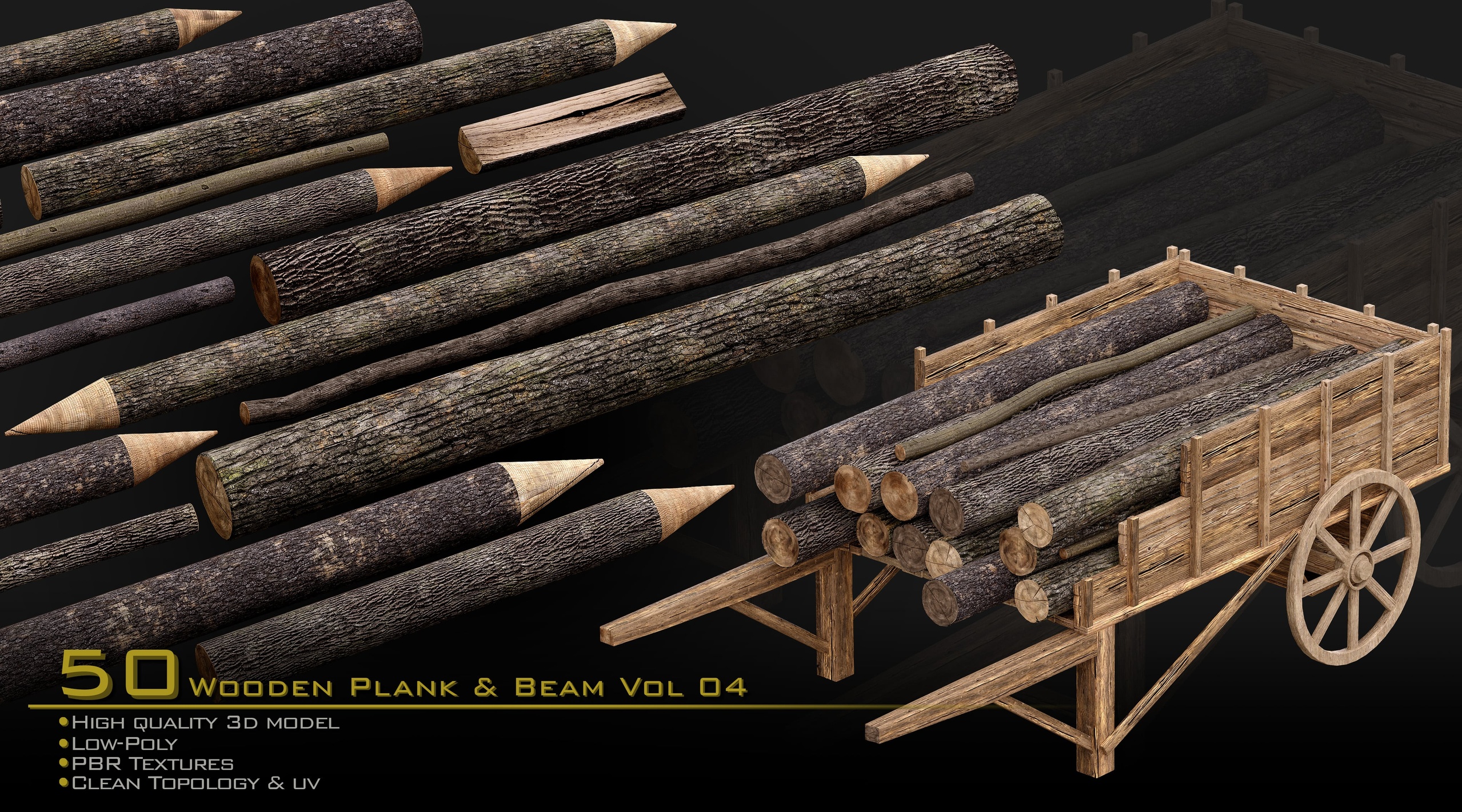 Media 1 for listing Wooden Plank & Beam Vol.04 – Medieval 3D Asset Pack/Low Poly/Game Ready