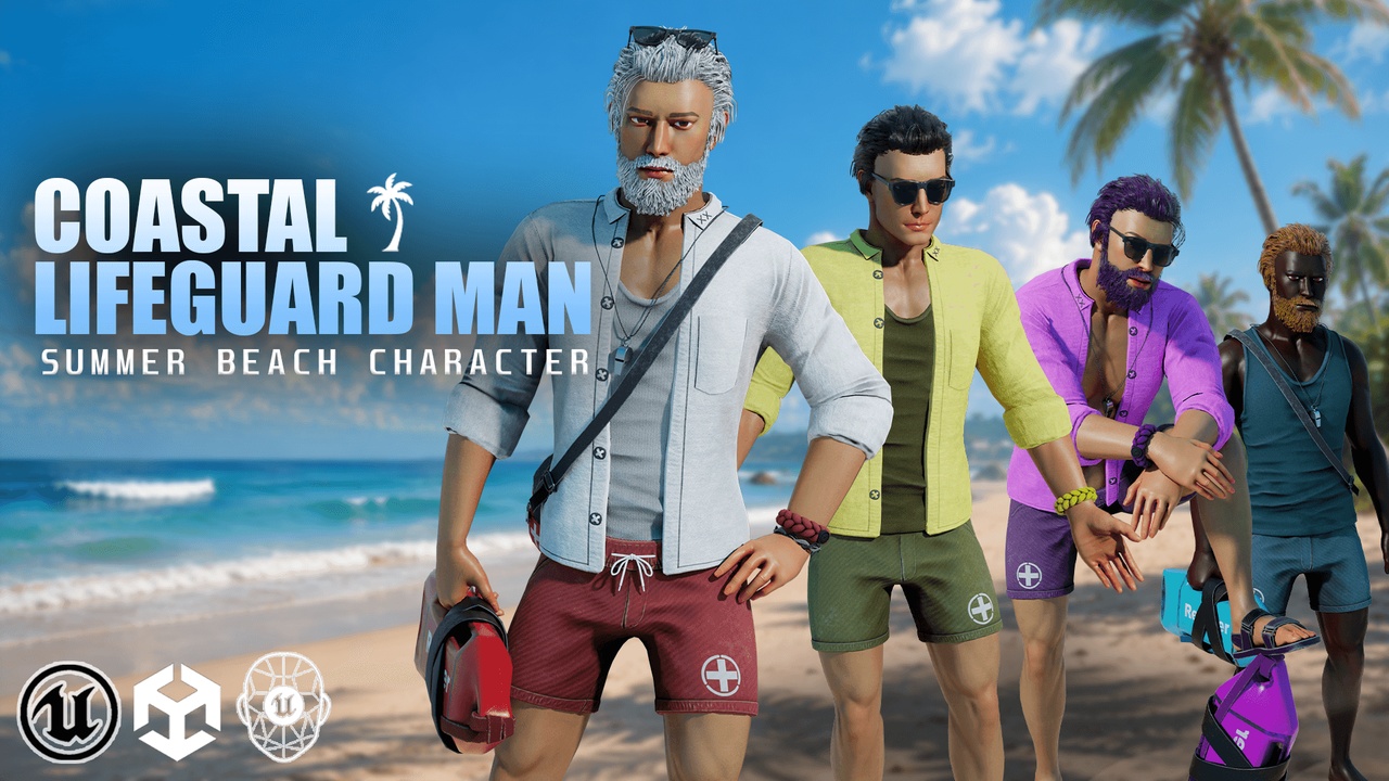 Media 1 for listing Coastal Lifeguard Man – Summer Beach Character