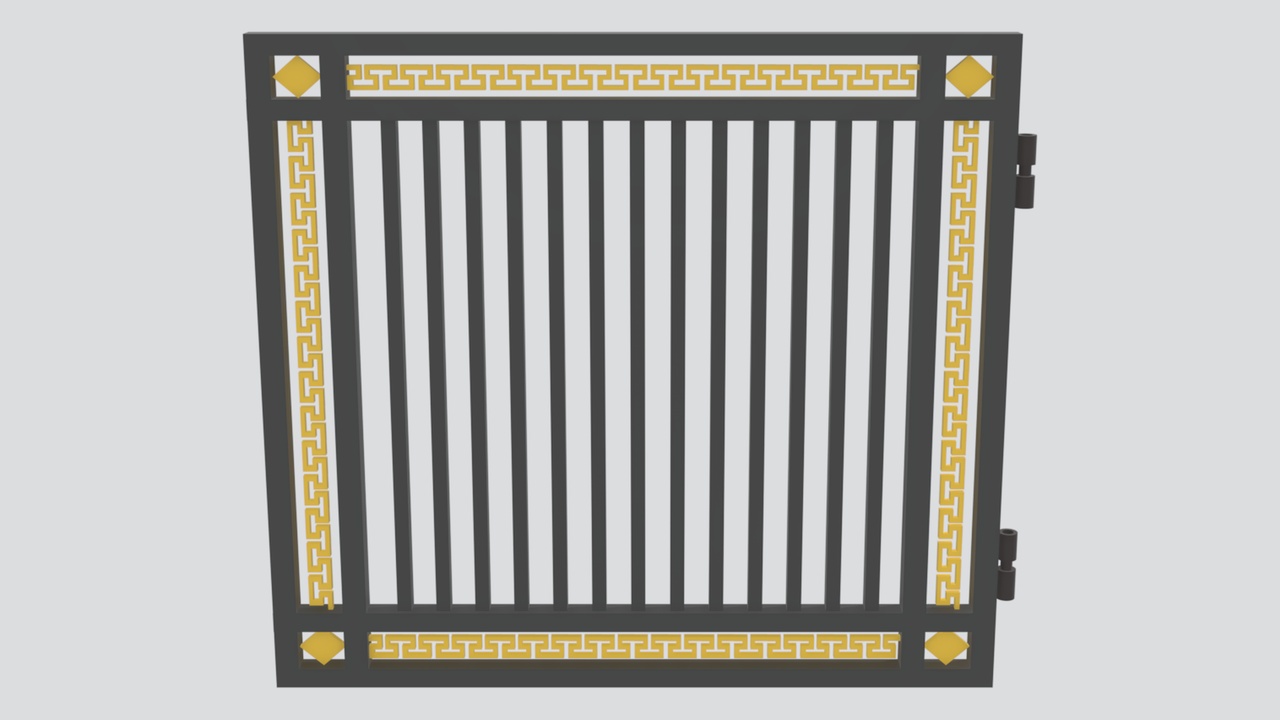 Media 1 for listing Chinese Style Wrought Iron Garden Gate with Vertical Bars 3D Model