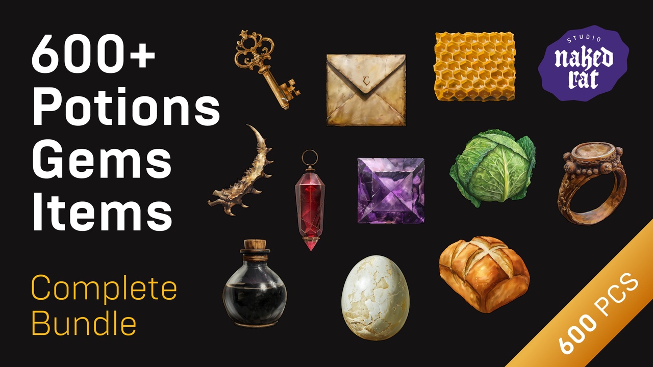 Media 1 for listing RPG Crafting 2D Items Pack: Potions, Gems, Crystals, Amulets, Runes