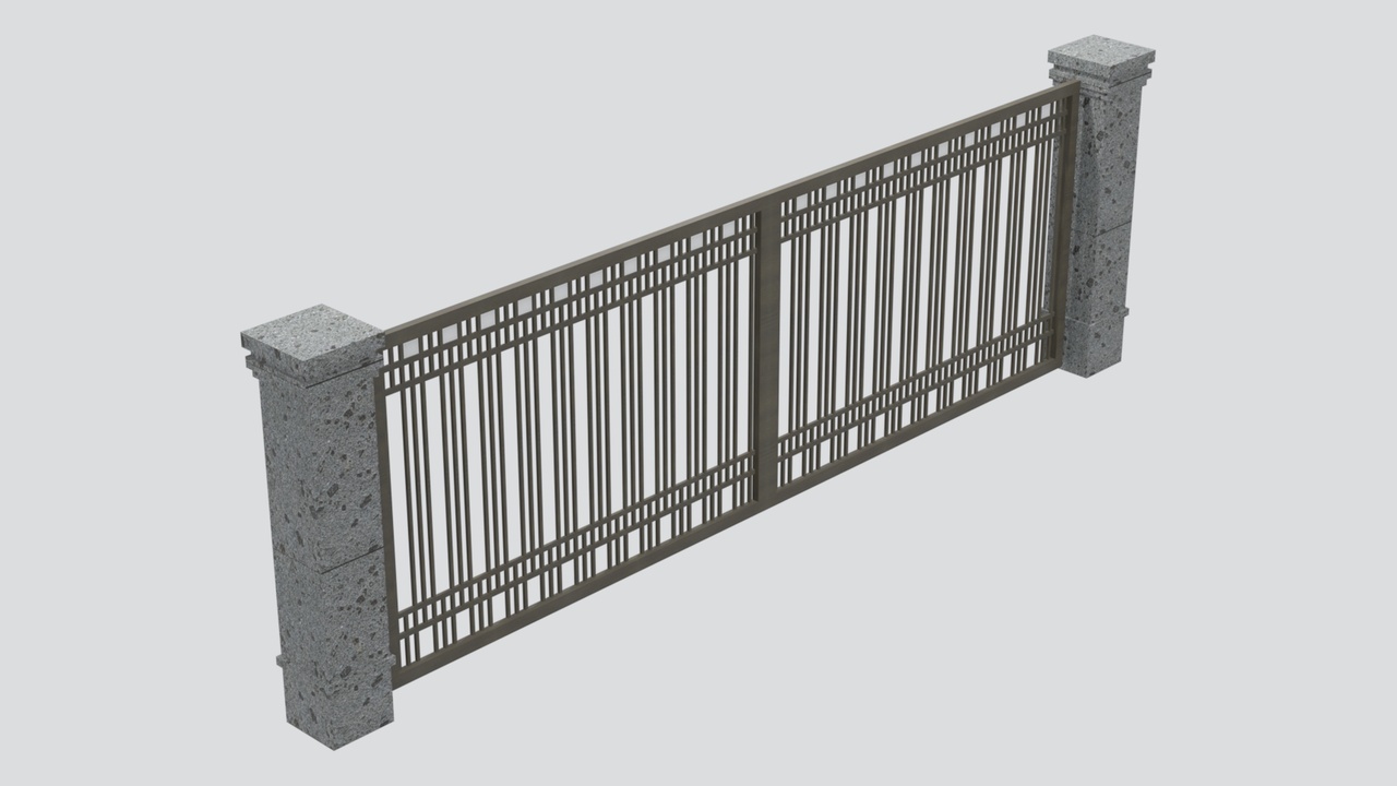 Media 1 for listing Chinese Wrought Iron Villa Entrance Gate with Pillars 3D Model