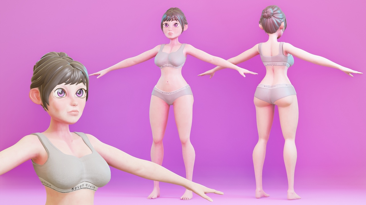 Media 1 for listing Stylized Cartoon Middle-Aged Woman Rigged Base Mesh 3D Character