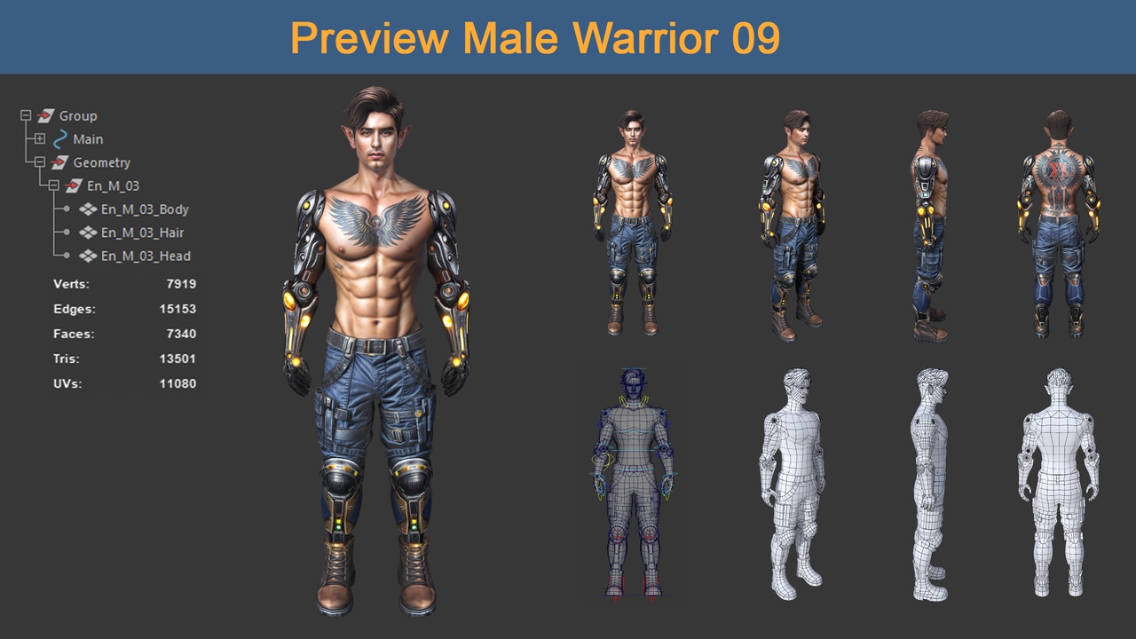 Media 1 for listing Character Female Warriors 09 - Ready for game Low-poly 3D model