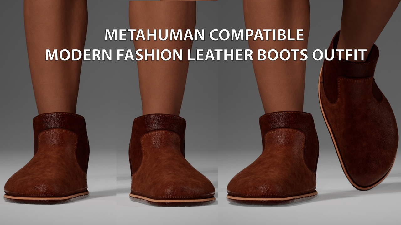 Media 1 for listing MetaHuman Compatible Modern Fashion Leather Boots Outfit