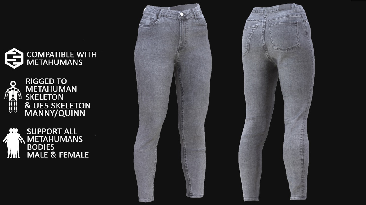 Media 1 for listing 3D Jeans Model For Metahuman 125 - All MH Bodies & UE5 Skeletons - Rigged