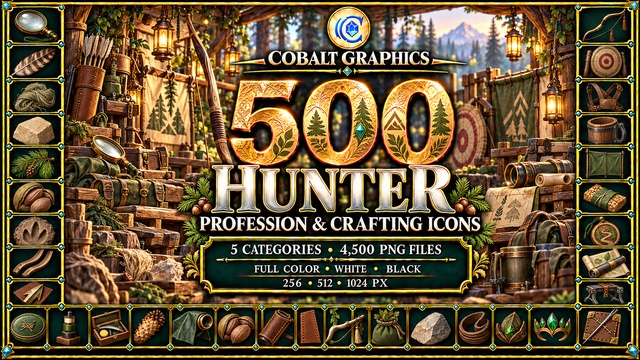 500 Hunter Profession Icons | RPG Tracking, Archery & Survival Crafting — Cobalt Game Assets