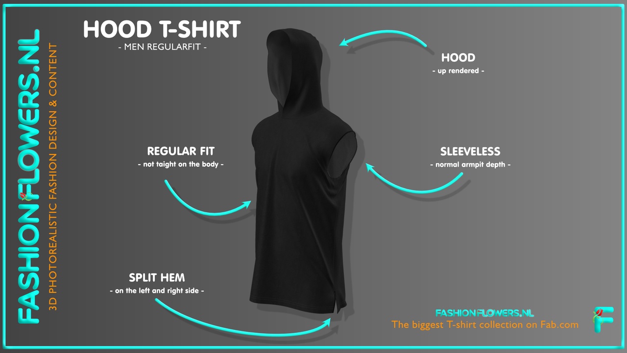 Media 1 for listing Black Colour Sleeveless Hooded T-Shirt | Side Seam Splits | Cowl TShirt | Body