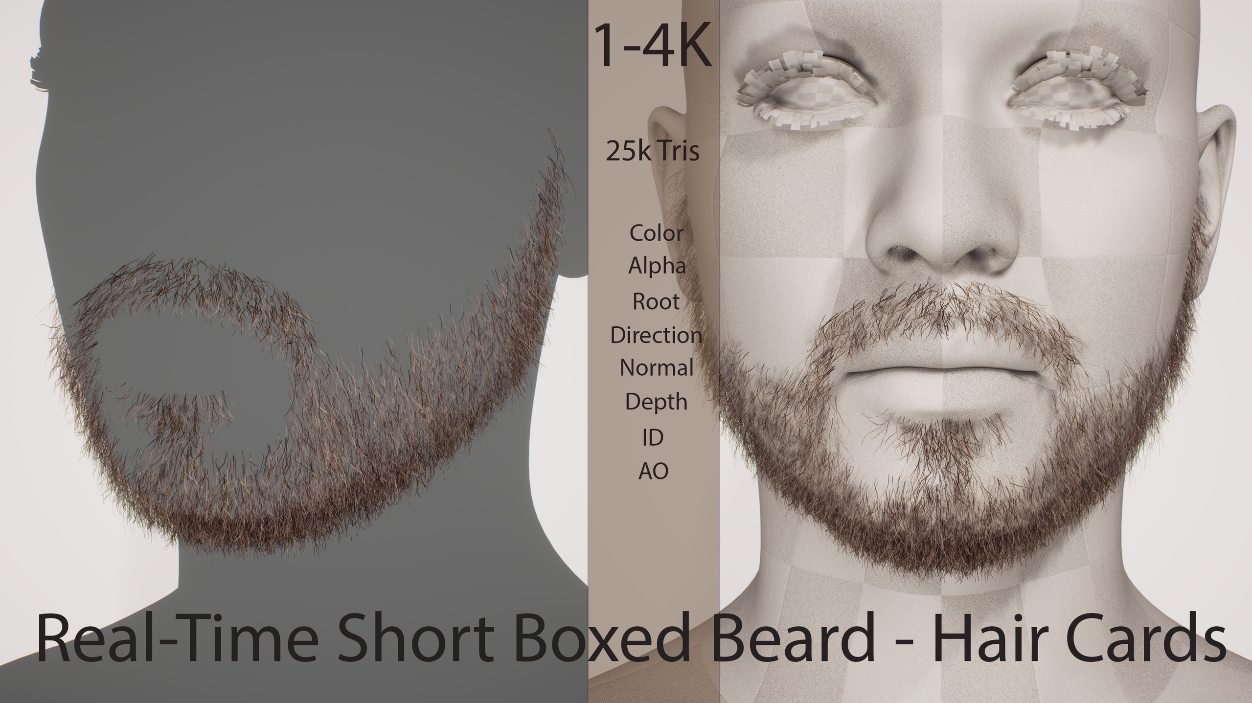 Media 1 for listing Short Boxed Beard with Connected Mustache – Real Time Hair