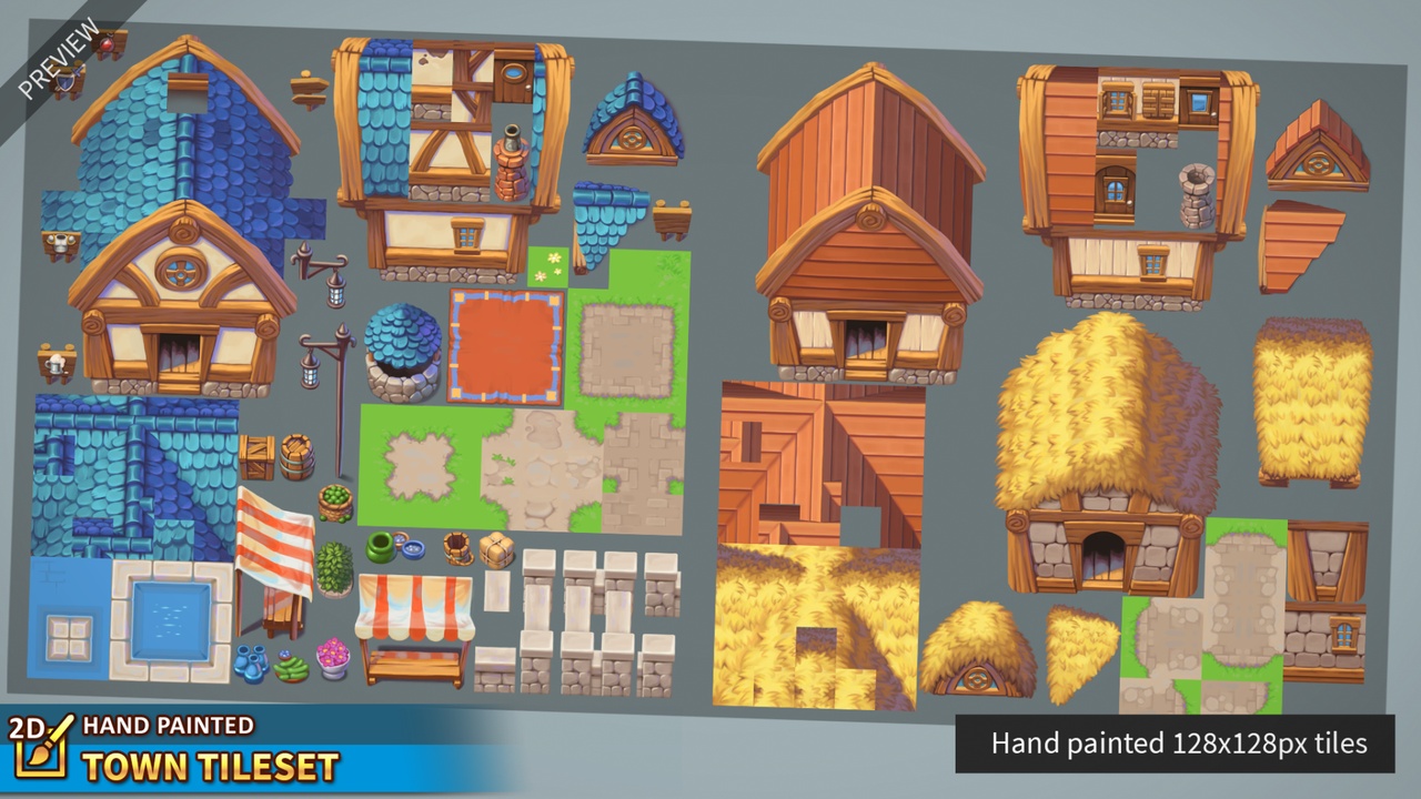 Media 1 for listing 2D Hand Painted - Town Tileset