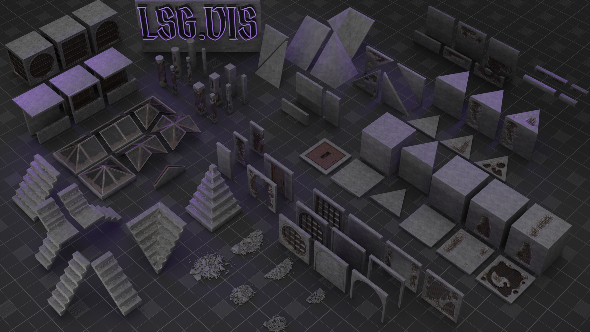[LSG.VIS] Destructed Concrete Building Kit | Modular Kitbash | 92 ...
